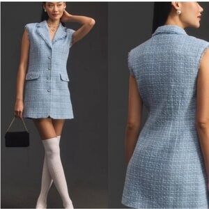 Elegant Blue Tweed Anthropologie Maeve Sleeveless Dress